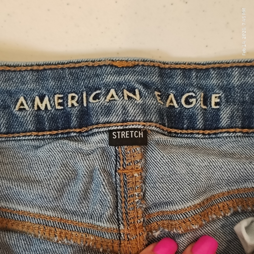 American Eagle Jean Shorts Womens SZ 0 Blue Cuffed High Rise 90s Festival Hippie - Picture 2 of 5